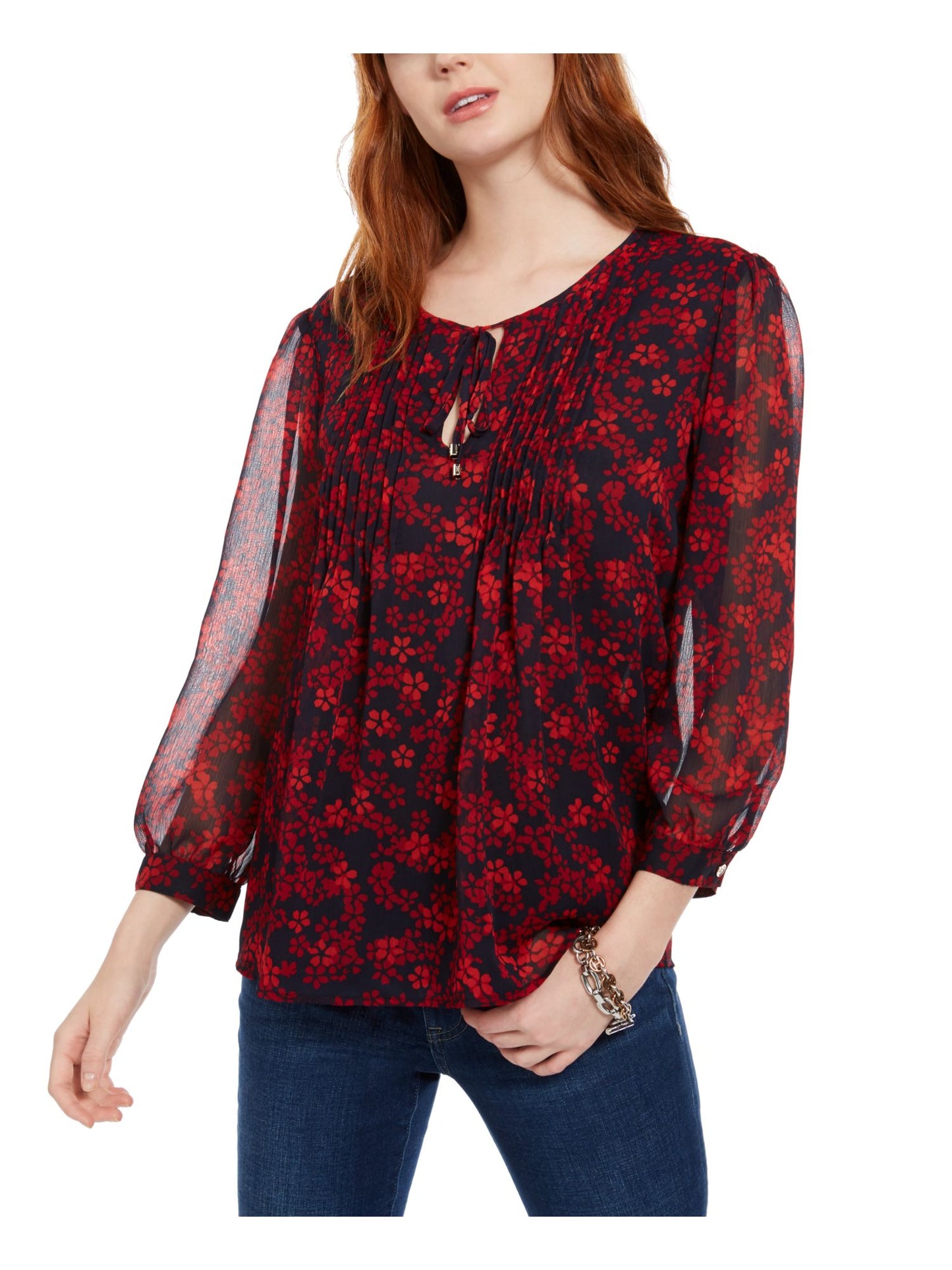 Blusa Feminina Tommy Hilfiger Chiffon Pintuck Vermelha Tamanho X-G