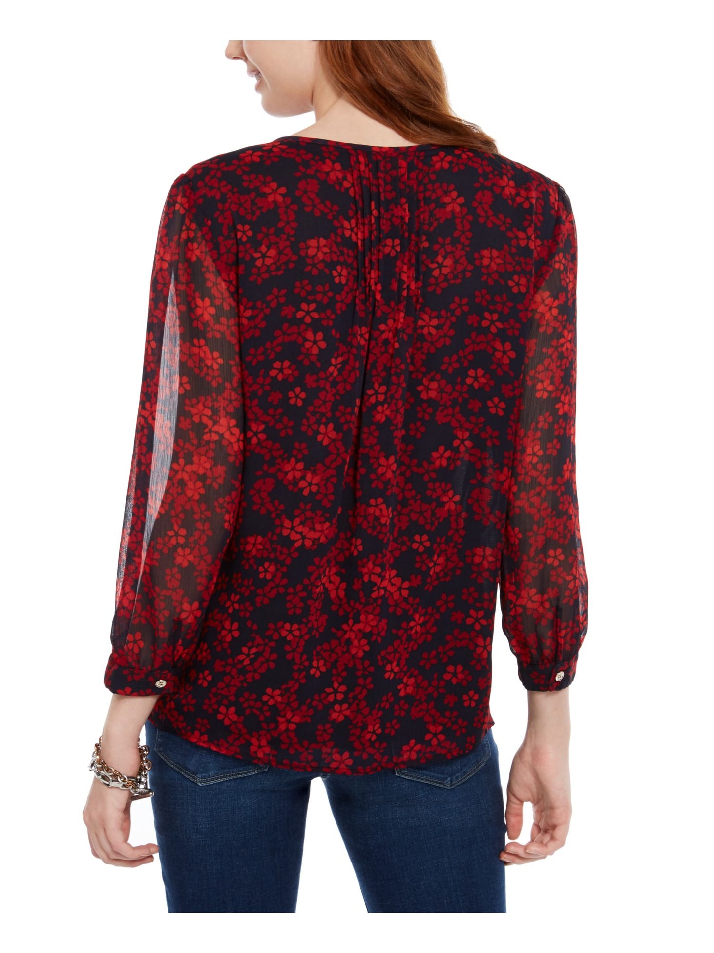 Blusa Feminina Tommy Hilfiger Chiffon Pintuck Vermelha Tamanho X-G