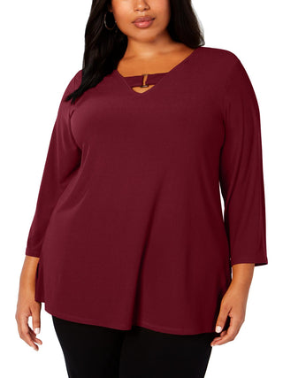 Blusa Alfani Feminina Plus Hi Low Keyhole Berry Tamanho 0X