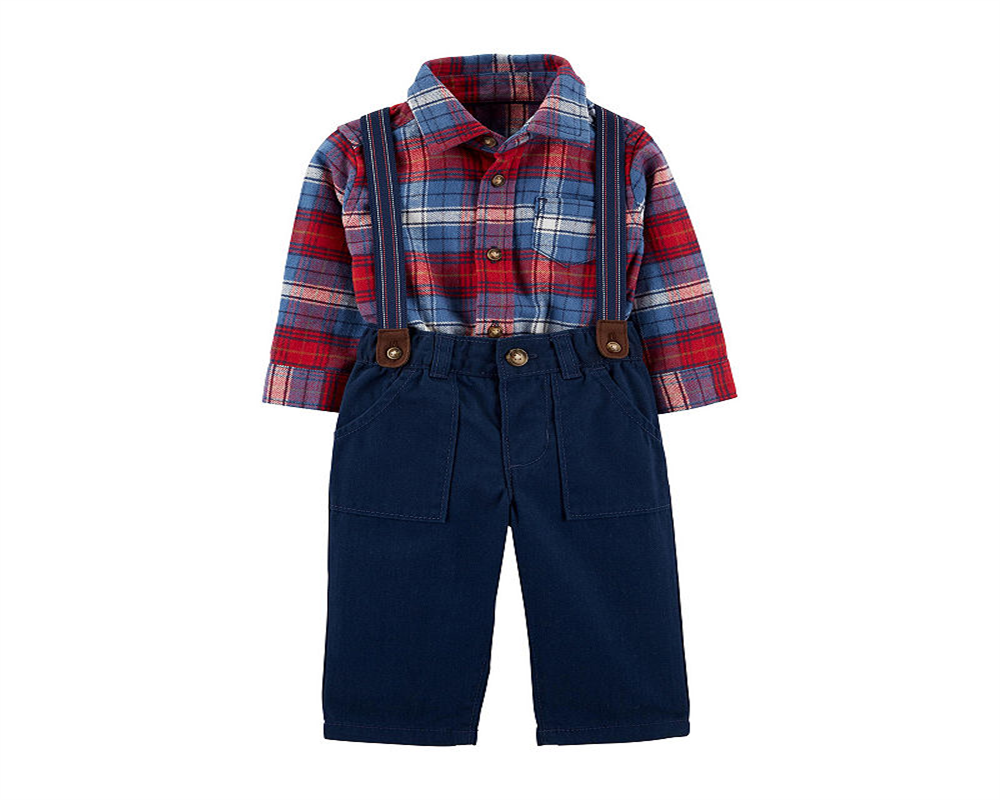 Body infantil Carter's Boy's' Camisa xadrez Calça Azul Tamanho 18MOS