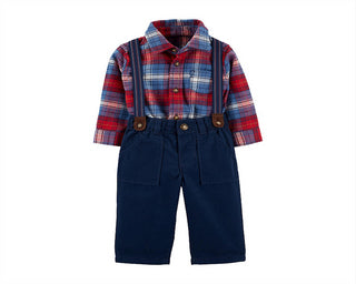 Carter's Boy's' Infant Bodysuits Plaid Shirt Pants Blue Size 18MOS