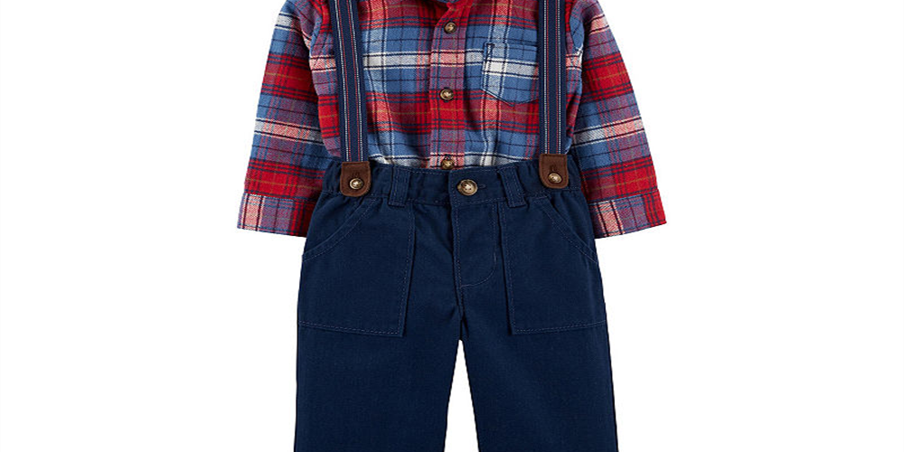 Body infantil Carter's Boy's' Camisa xadrez Calça Azul Tamanho 18MOS