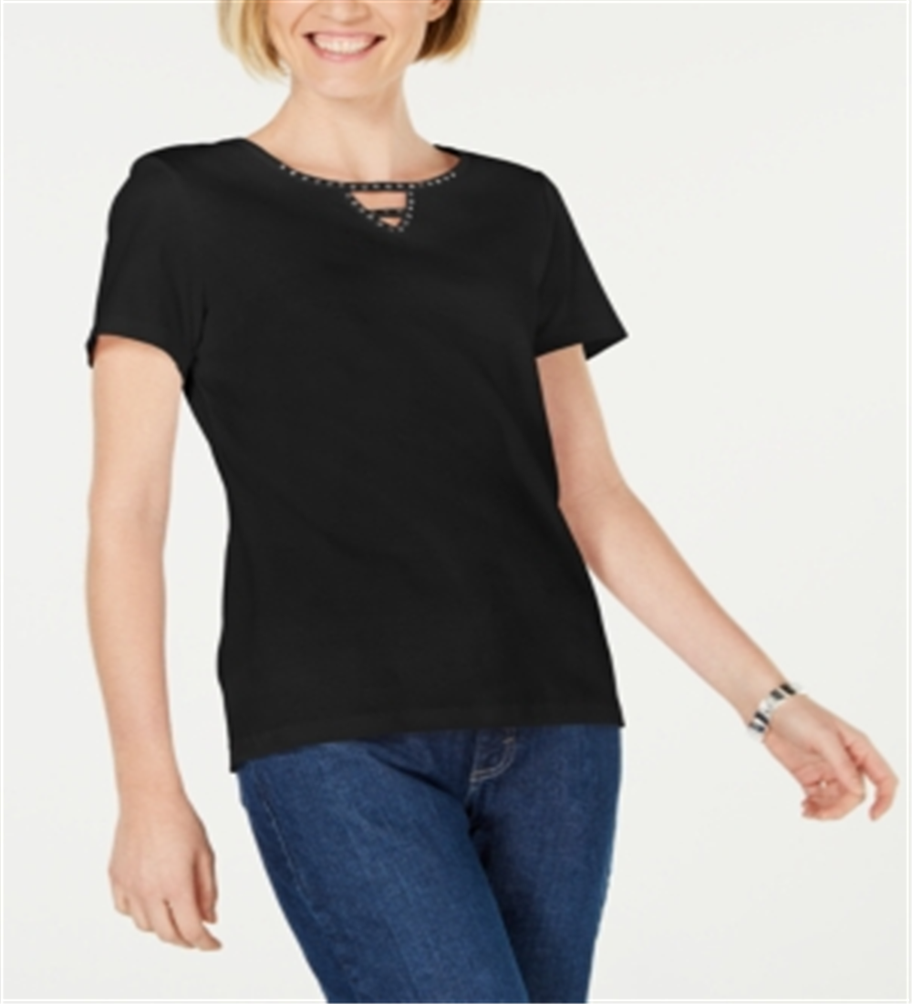 Karen Scott Top Feminino de Algodão com Detalhe de Fechadura Preto Tamanho P