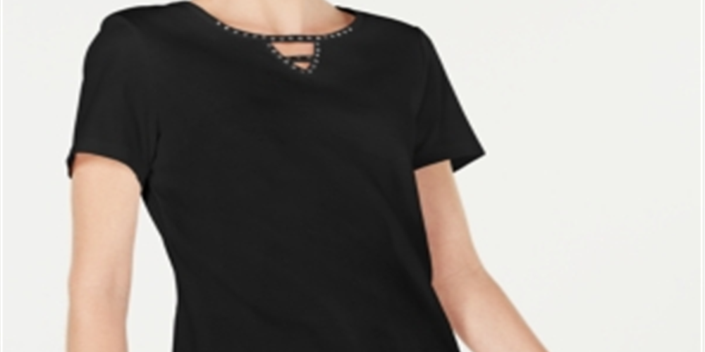 Karen Scott Top Feminino de Algodão com Detalhe de Fechadura Preto Tamanho P