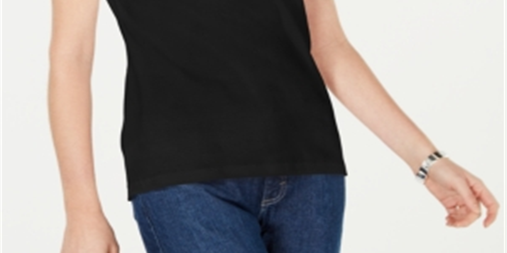 Karen Scott Top Feminino de Algodão com Detalhe de Fechadura Preto Tamanho P