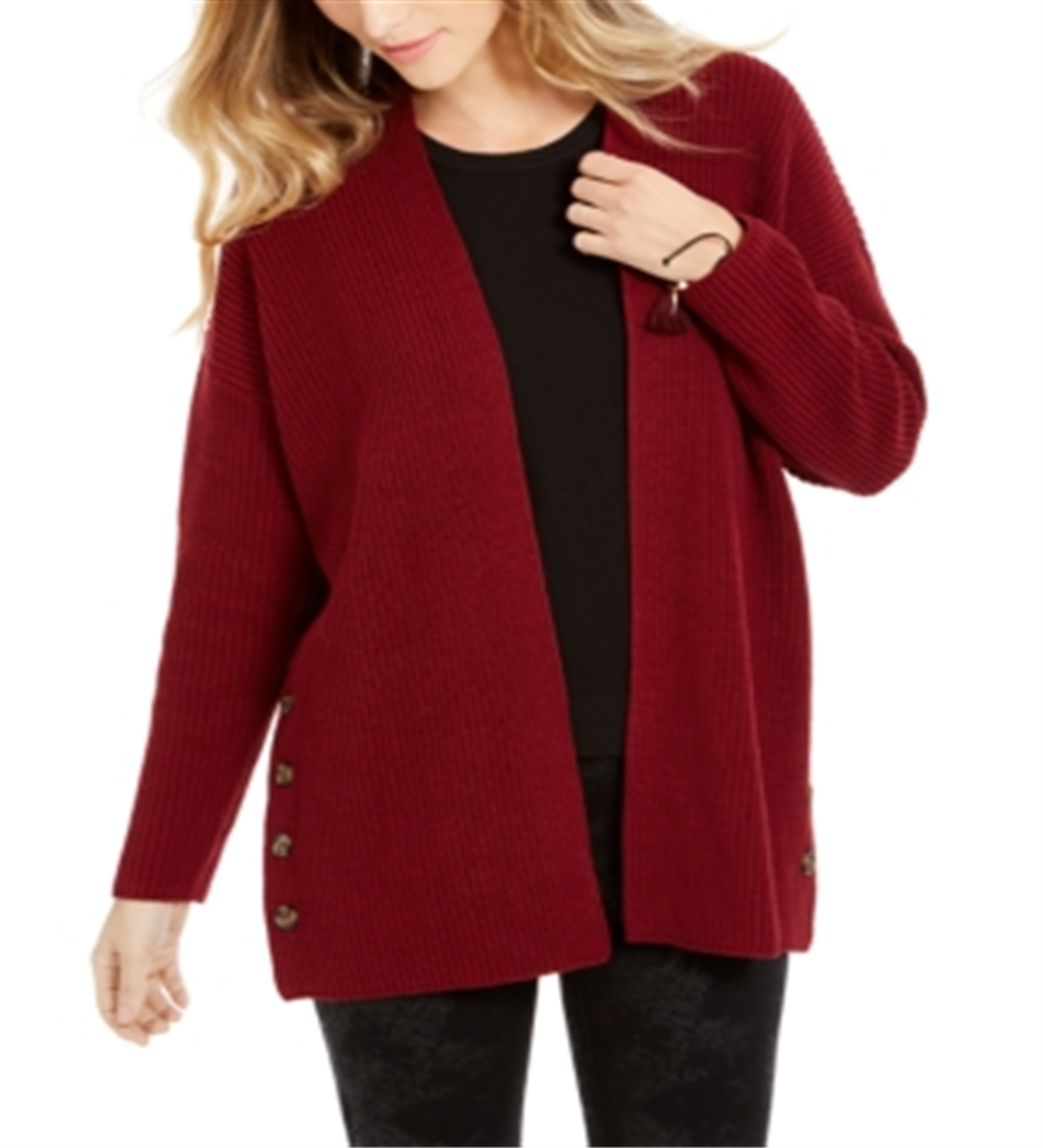 Cardigan grande feminino com botões laterais estilo &amp; co, vermelho, tamanho extrapequeno
