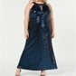 Vestido longo feminino Morgan &amp; Co Trendy Plus com lantejoulas e alças largas, azul, tamanho 24