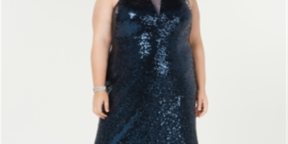 Vestido longo feminino Morgan &amp; Co Trendy Plus com lantejoulas e alças largas, azul, tamanho 24