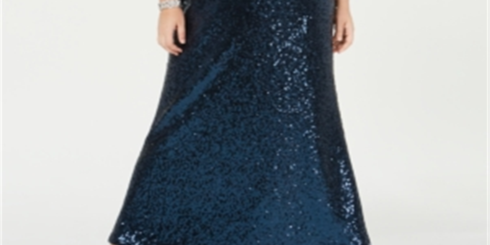 Vestido longo feminino Morgan &amp; Co Trendy Plus com lantejoulas e alças largas, azul, tamanho 24