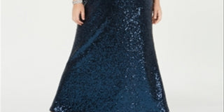 Vestido longo feminino Morgan &amp; Co Trendy Plus com lantejoulas e alças largas, azul, tamanho 24