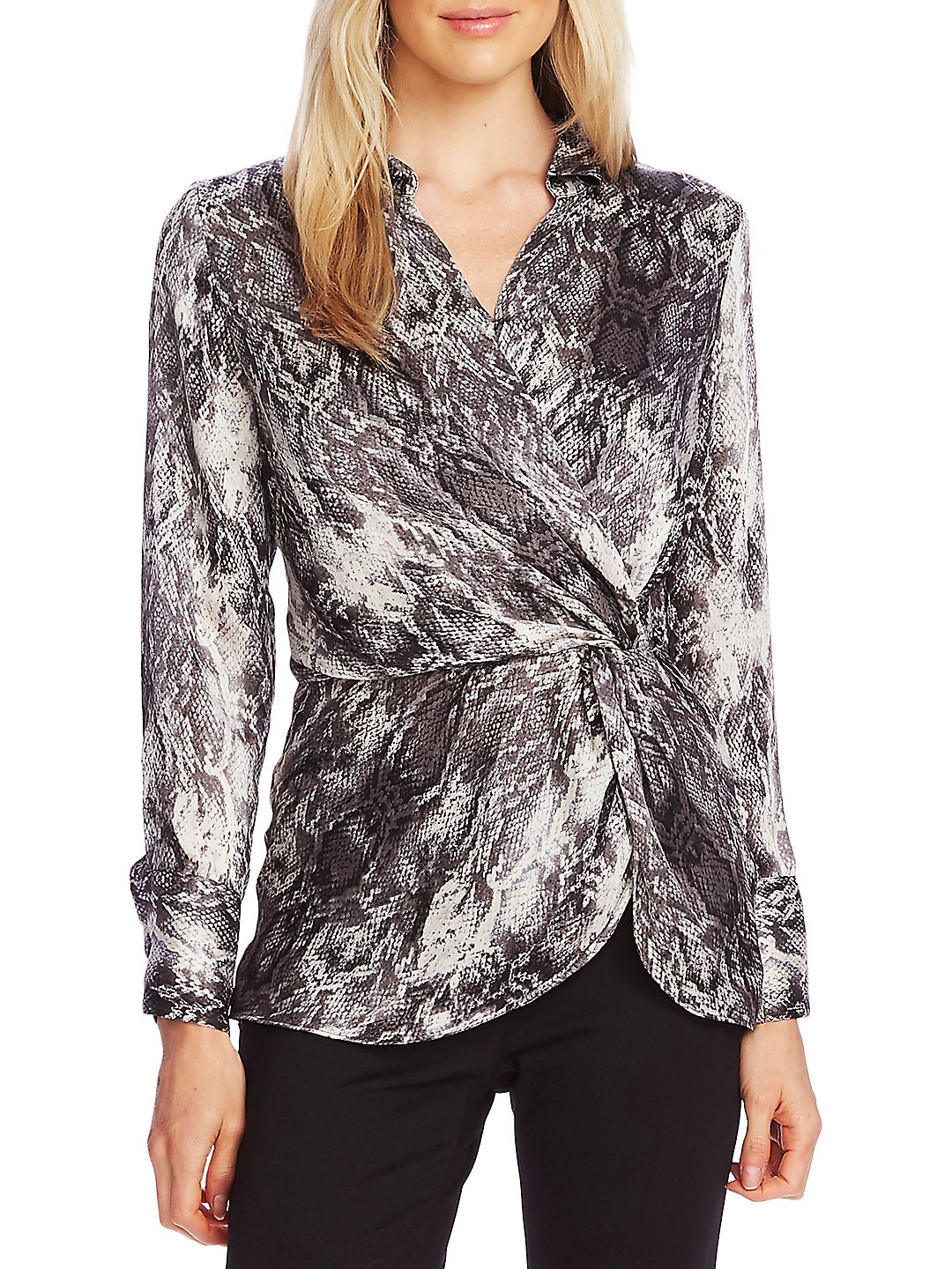 Top peplum feminino com estampa animal Vince Camuto, cinza, tamanho pequeno