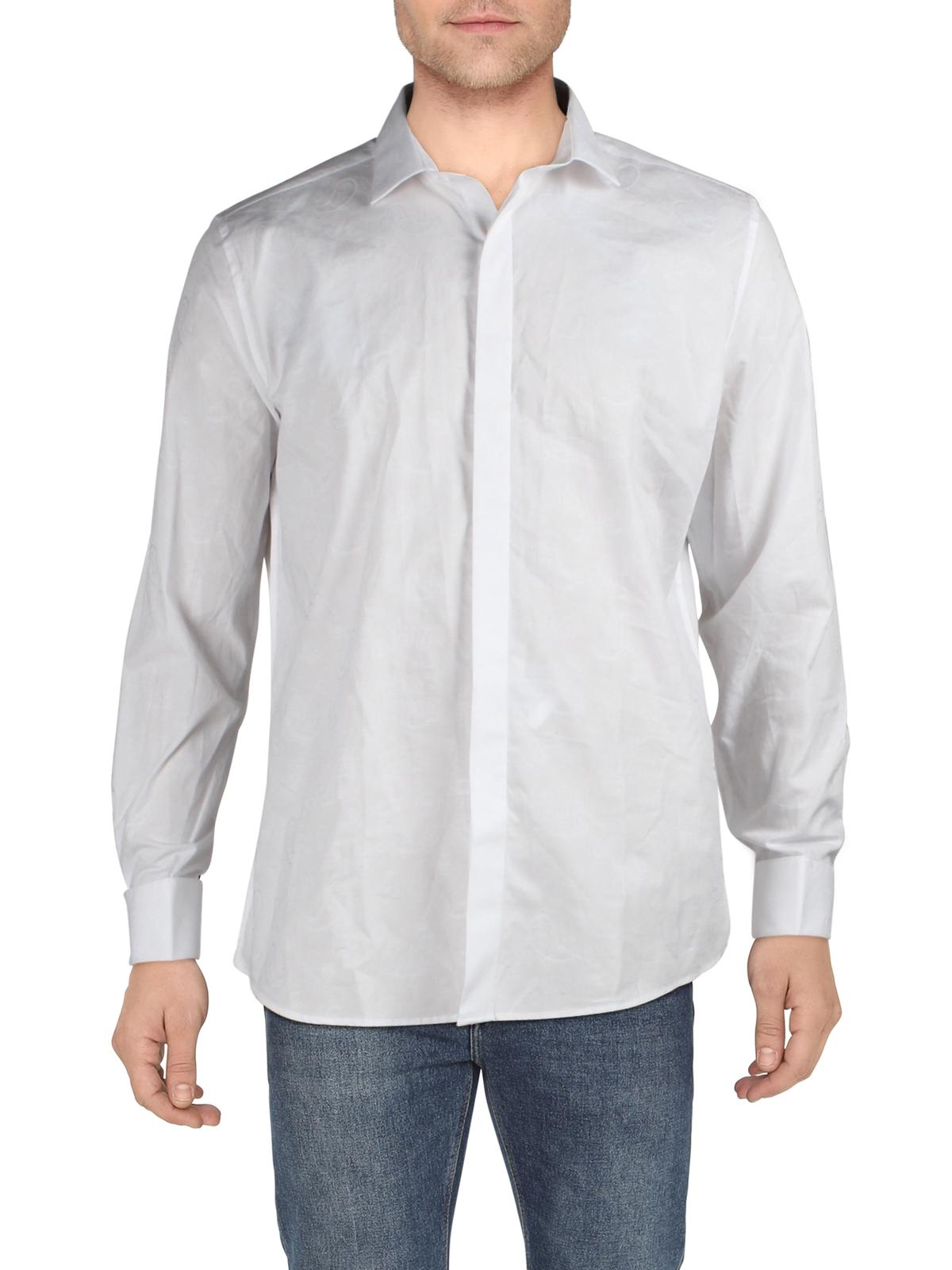 Camisa masculina de algodão estampado Bar III com botões, branca, tamanho GG