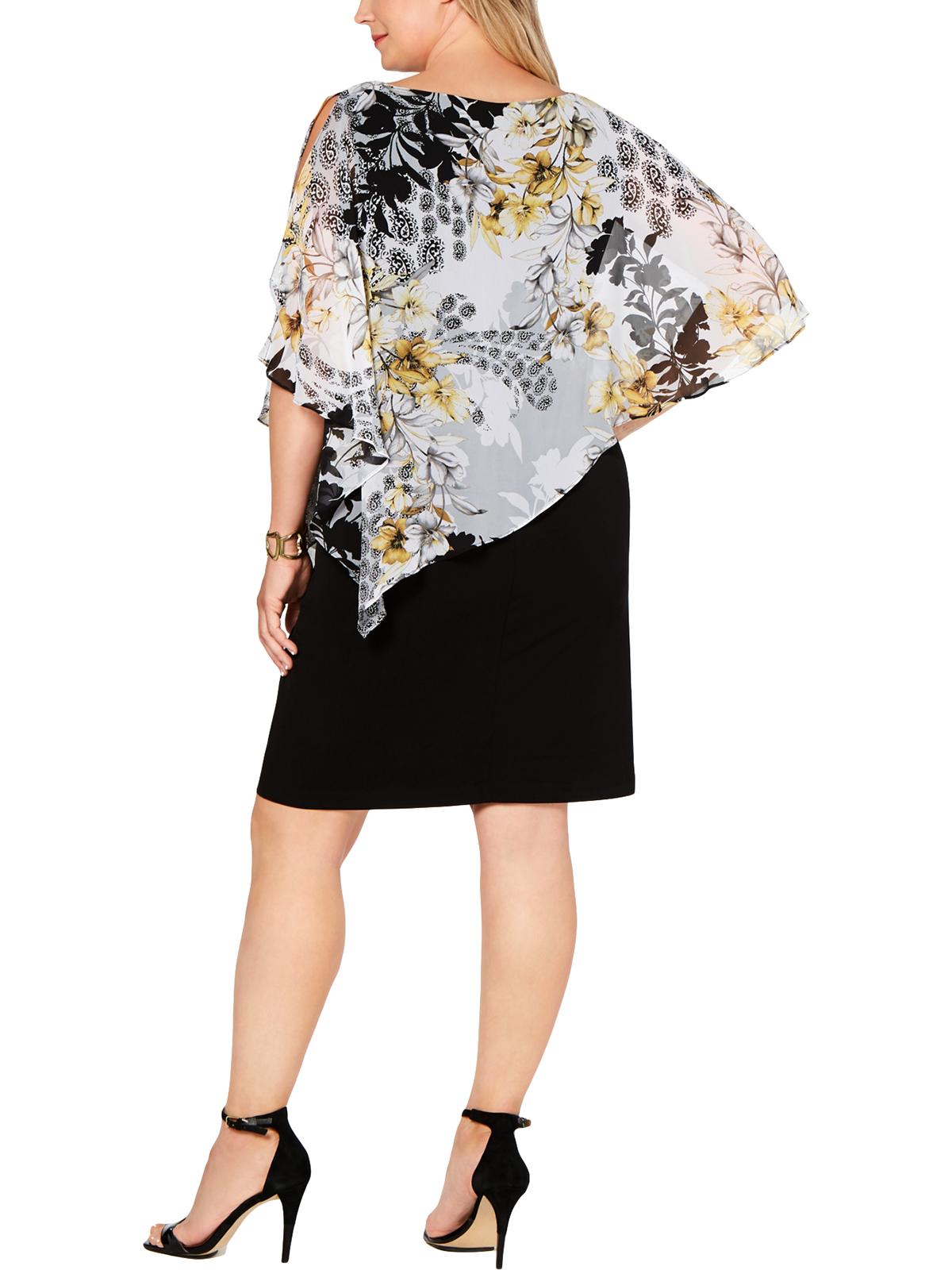 Vestido de coquetel feminino com estampa de quimono floral e manga acima do joelho, preto, 18W, da Connected Apparel