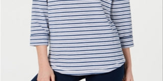 Karen Scott Moletom feminino listrado manga 3/4 azul - branco tamanho pequeno P