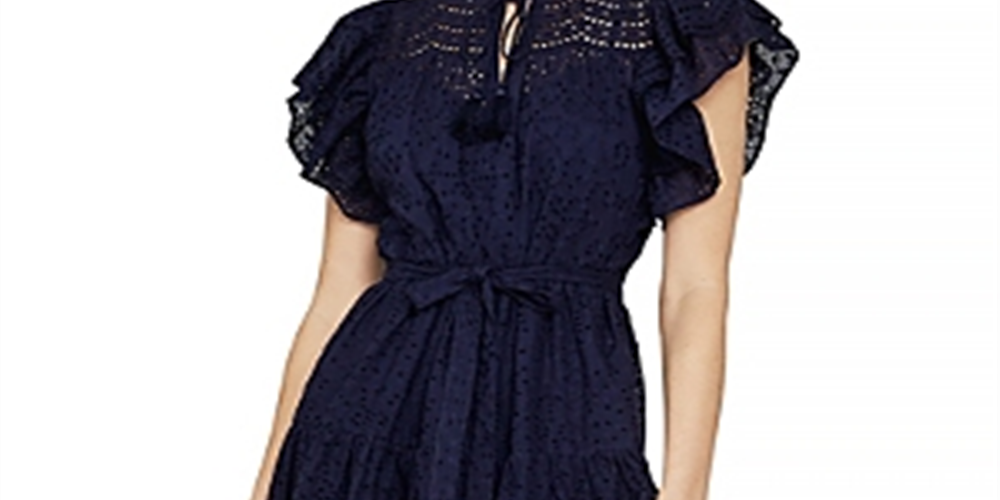 Bcbgmaxazria Vestido curto feminino com babados e ilhós, azul, tamanho grande