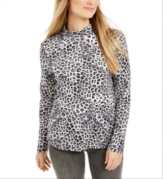 Camiseta feminina Charter Club de algodão estampada, gola alta, branca, tamanho médio