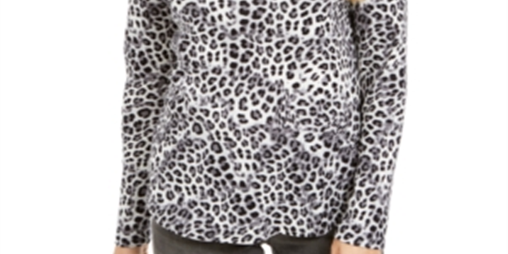 Camiseta feminina Charter Club de algodão estampada, gola alta, branca, tamanho médio