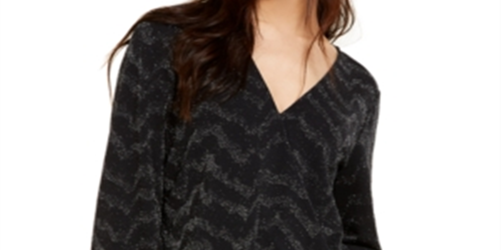 INC International Concepts Top feminino metálico com sobrepeliz, preto, tamanho X-S