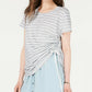Blusa listrada com franzidos laterais estilo &amp; co feminina, marrom, tamanho grande