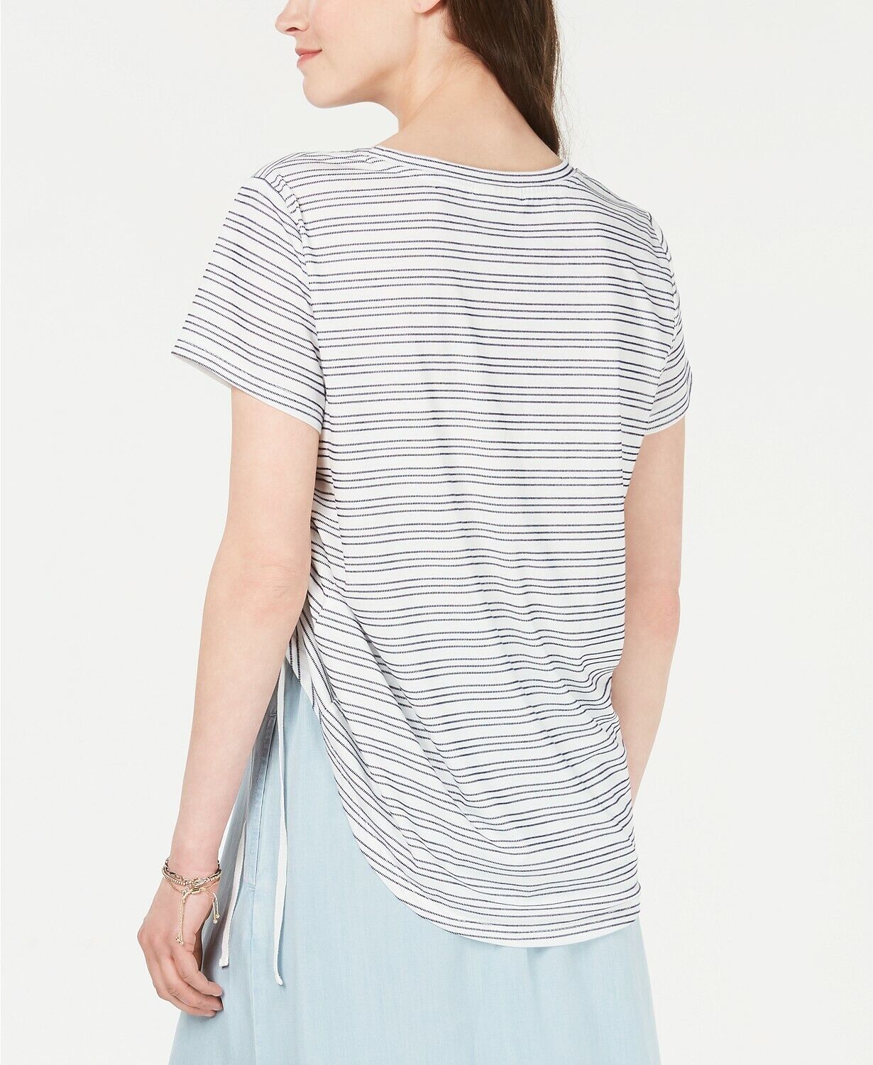 Blusa listrada com franzidos laterais estilo &amp; co feminina, marrom, tamanho grande