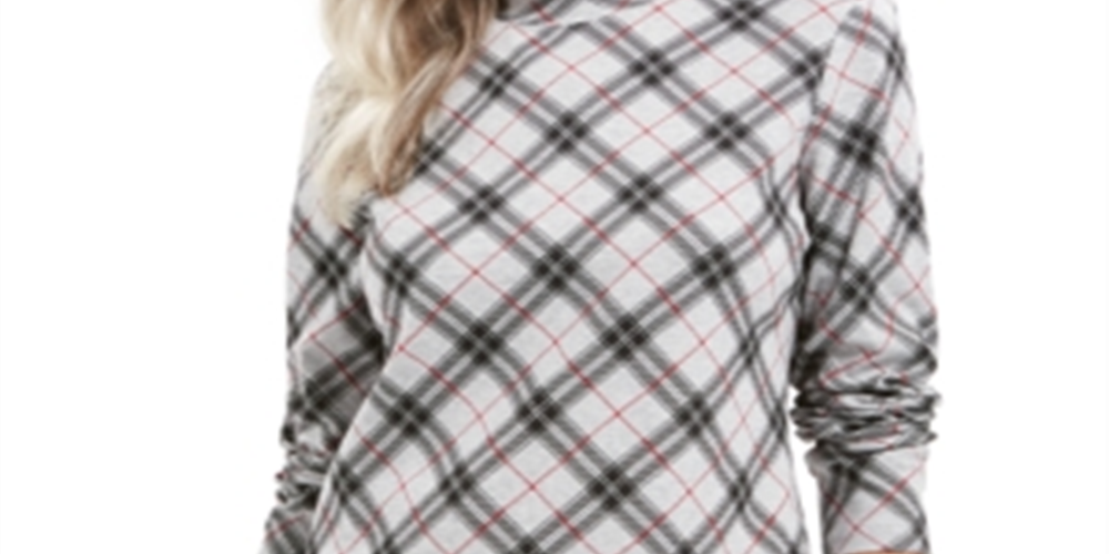 Karen Scott Blusa feminina xadrez gola alta cinza tamanho pequeno P