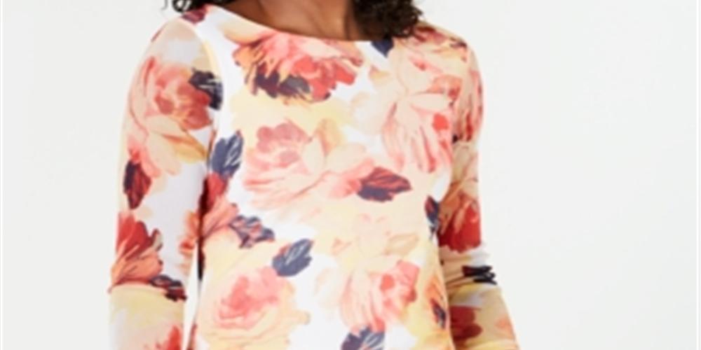 Charter Club Blusa feminina com estampa floral e gola canoa, branca, tamanho X-S