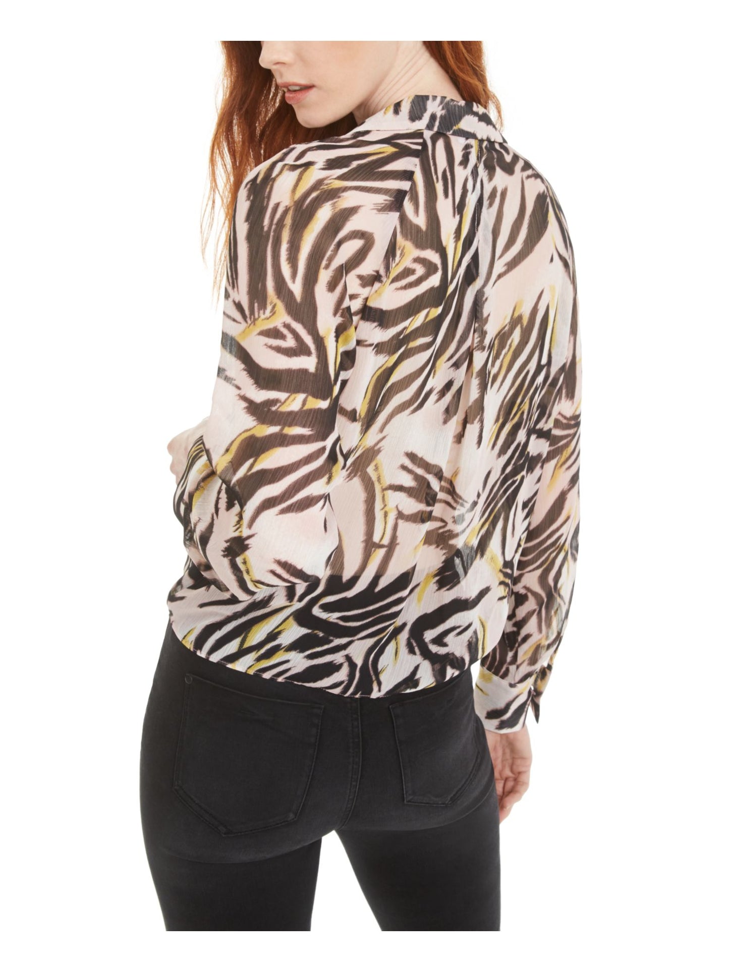 Blusa feminina Bar III estampada com textura semitransparente zebra rosa tamanho médio