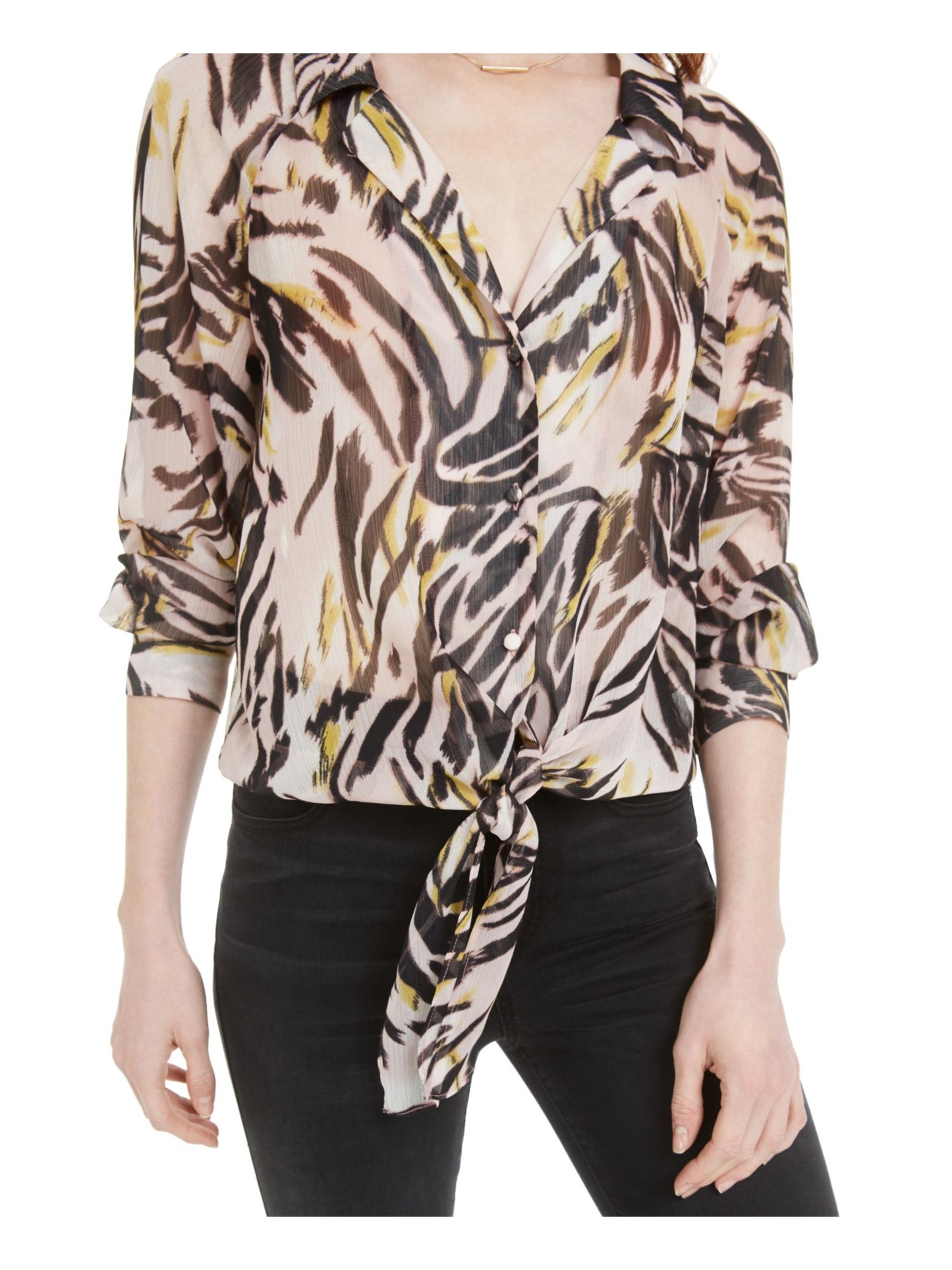 Blusa feminina Bar III estampada com textura semitransparente zebra rosa tamanho médio