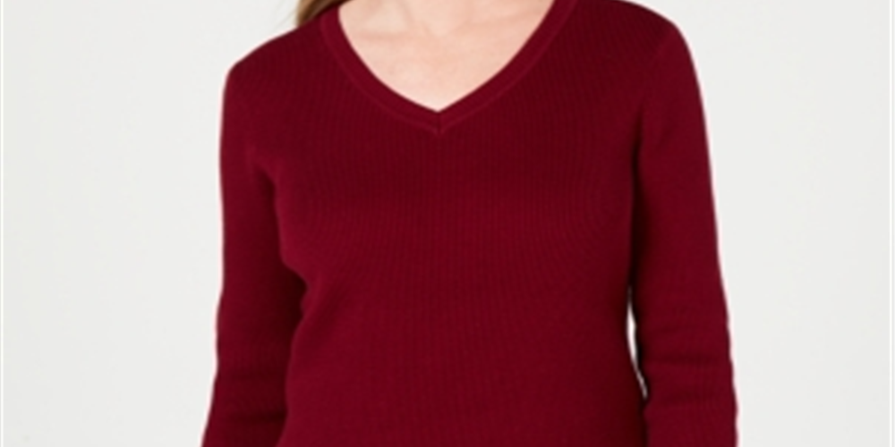 Karen Scott Suéter Feminino de Algodão com Gola V Vermelho Tamanho XS