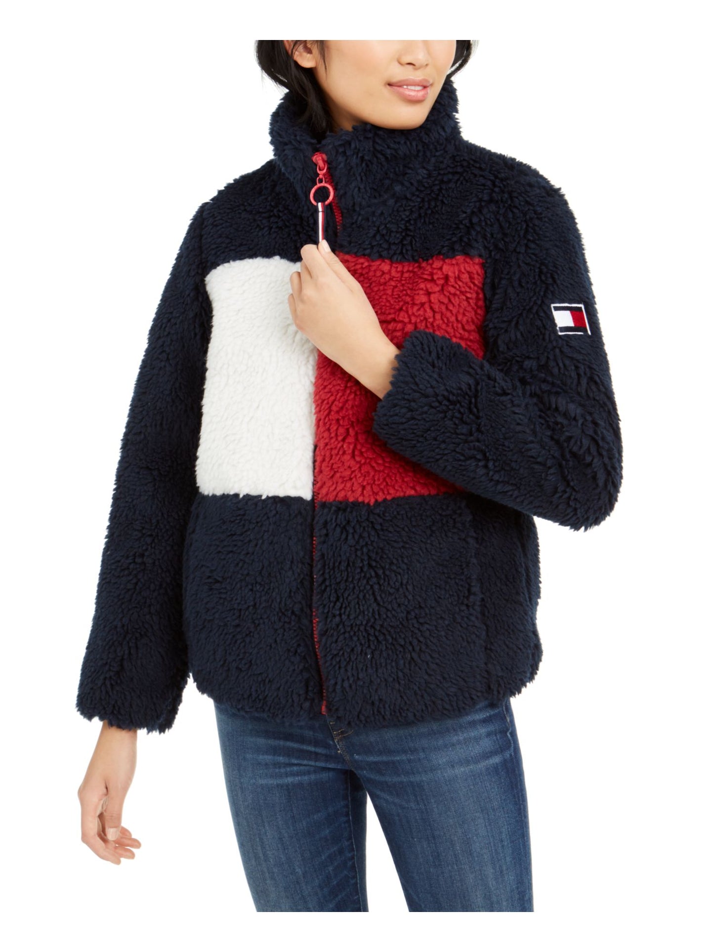 Jaqueta Tommy Hilfiger Sherpa Feminina Azul Tamanho Médio