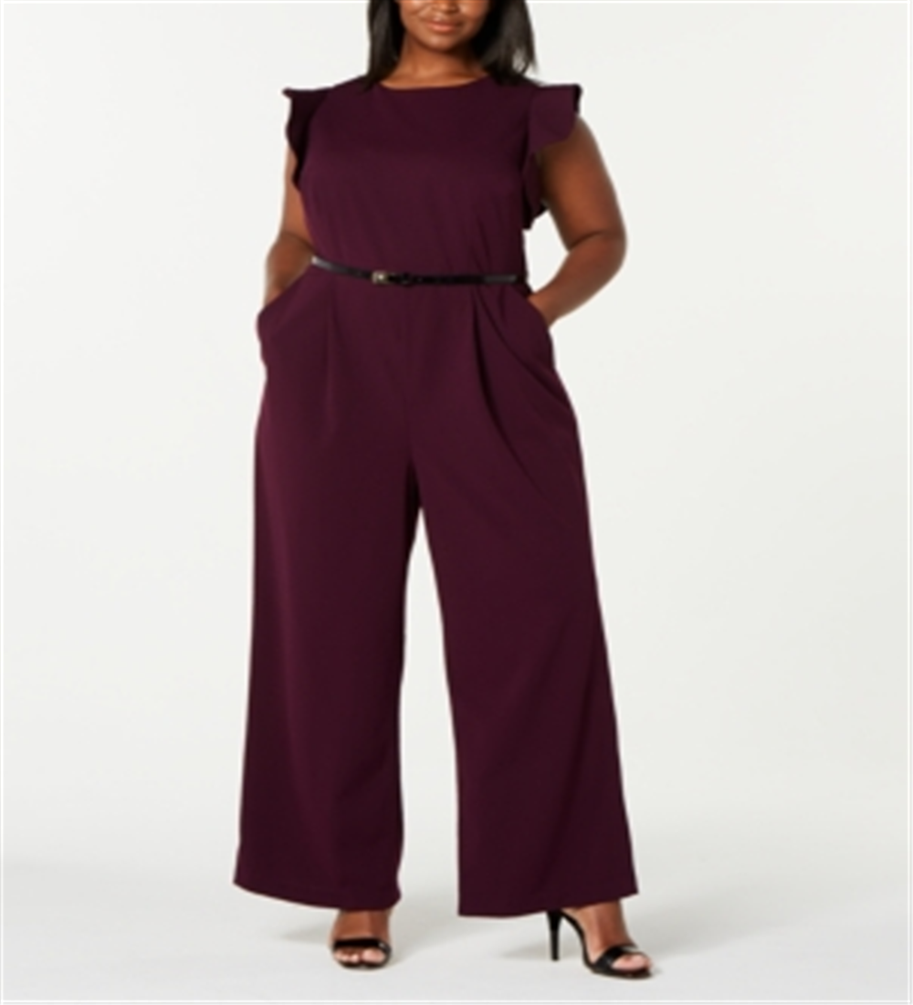 Macacão Calvin Klein Feminino Manga Curta com Cinto Roxo Tamanho 22 W