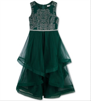 Speechless Big Girl's Beaded Crinoline Trim Dress Green Size 12