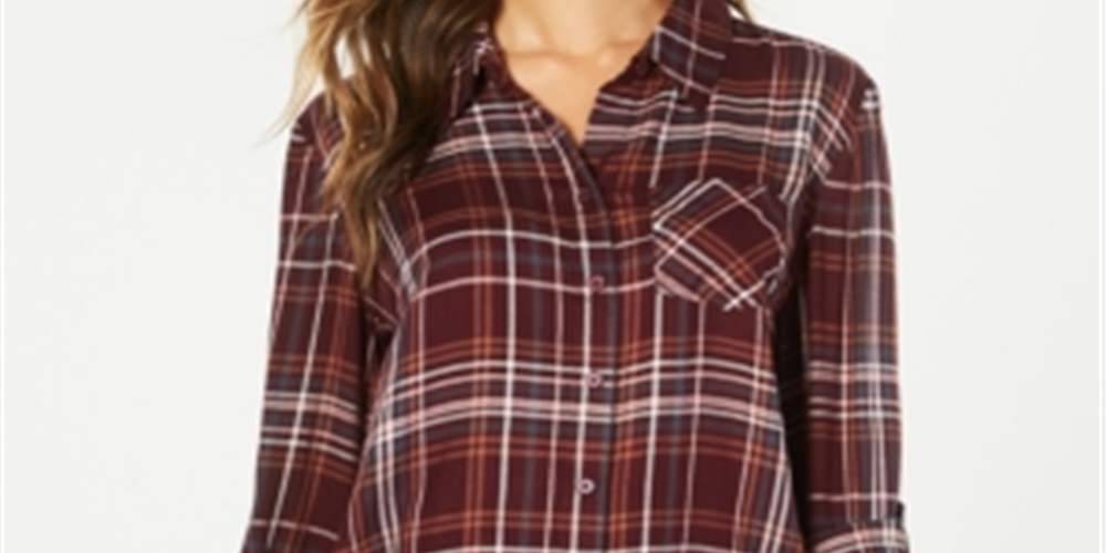 Camisa xadrez feminina Style &amp; Co com um bolso Berry tamanho XS