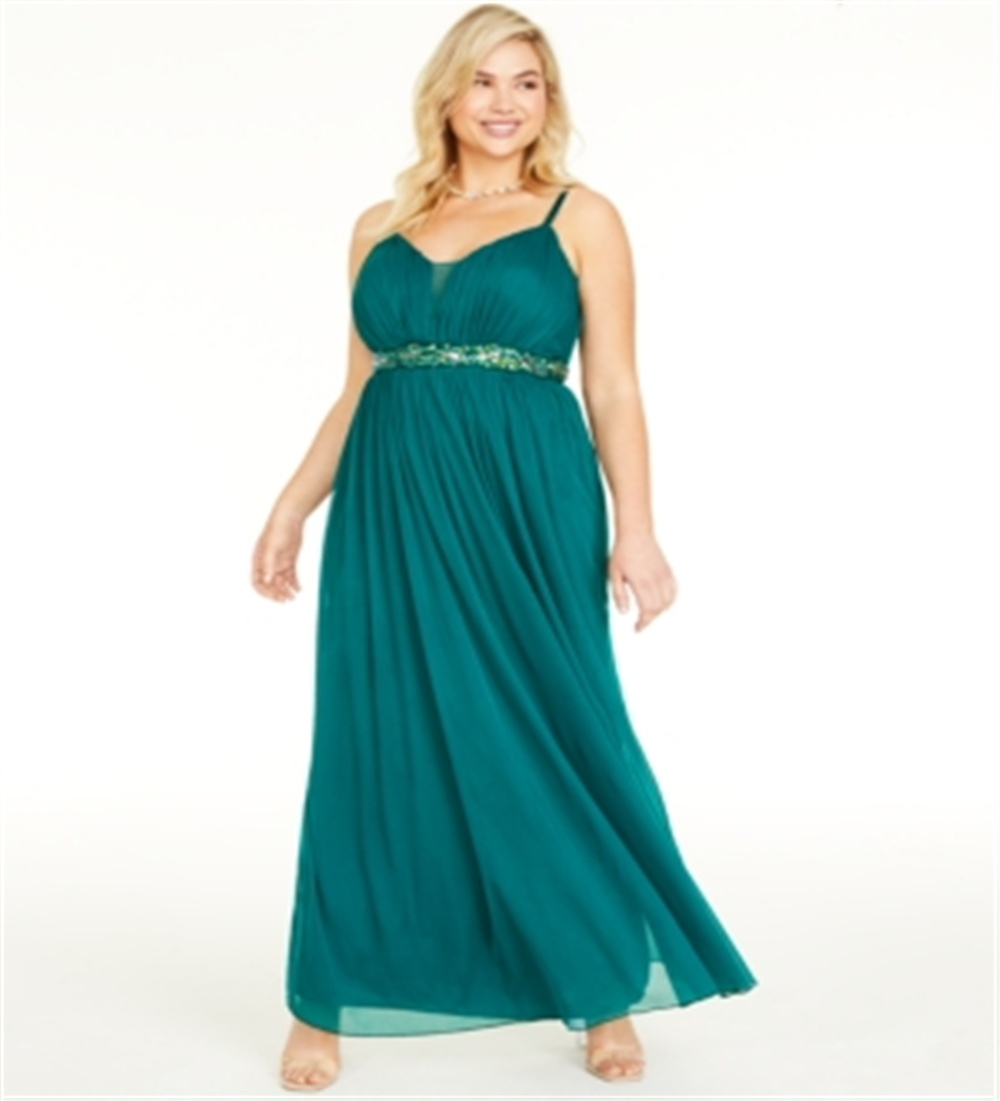 Vestido Teeze Me Feminino Trendy Plus com Acabamento em Strass Verde Tamanho 24