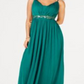 Teeze Me Vestido longo de festa feminino com alças finas e decote em V, verde, tamanho 13-14