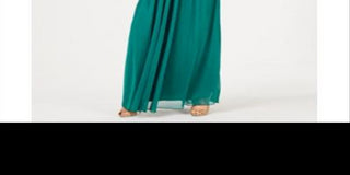 Teeze Me Vestido longo de festa feminino com alças finas e decote em V, verde, tamanho 13-14