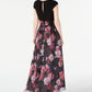 Vestido feminino SL Fashions, linha A, alto e baixo, estampa floral, gola plissada, preto, tamanho 8