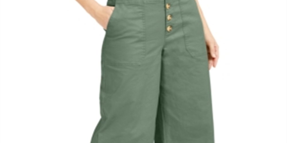 Calça Culottes Exposta de Perna Larga Feminina INC International Concepts Verde Tamanho 4