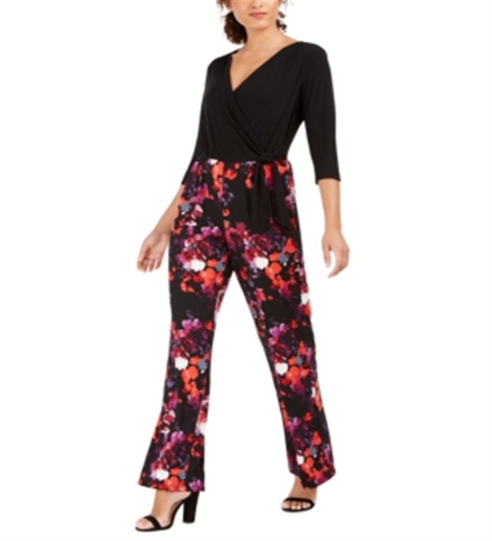 Macacão feminino com sobrepeliz estampado NY Collection, preto, tamanho pequeno e pequeno