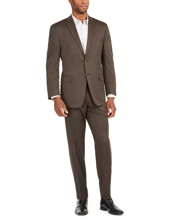 Terno masculino Marc New York com estampa de abotoamento simples, marrom, tamanho 44