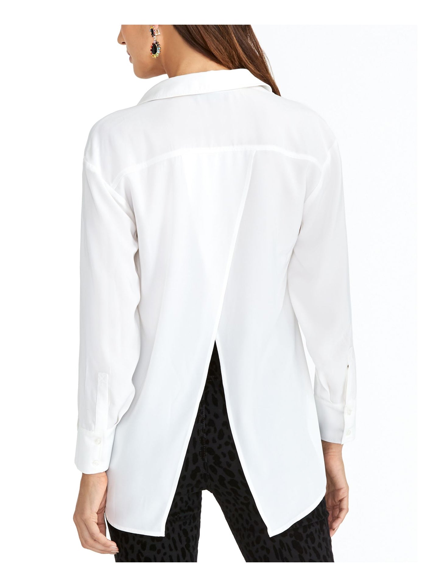 Blusa feminina Rachel Roy de manga comprida com gola e botões para usar no trabalho - branca, tamanho XX-G