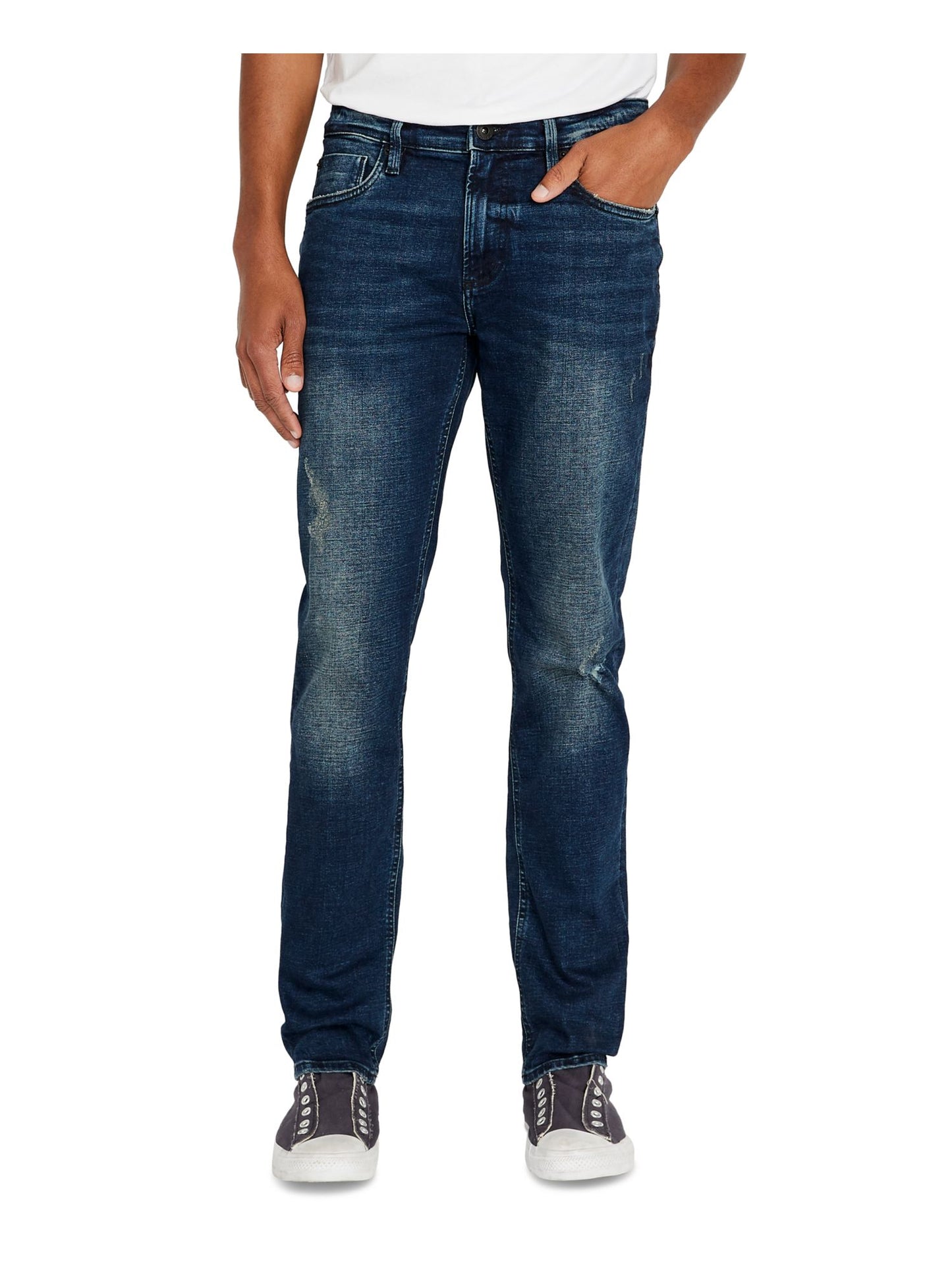 Calça jeans masculina Buffalo David Bitton com corte clássico e perna reta, azul, tamanho 34x32