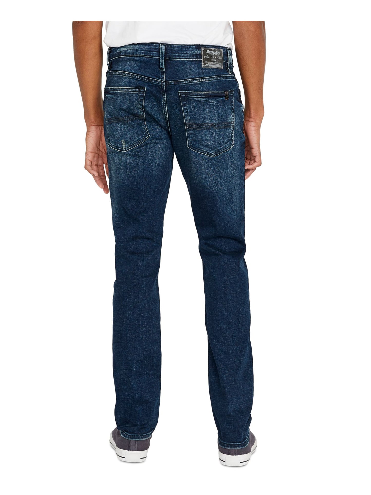 Calça jeans masculina Buffalo David Bitton com corte clássico e perna reta, azul, tamanho 34x32