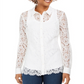 Camisa feminina de renda com botões Charter Club, branca, tamanho P
