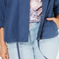 Jaqueta feminina com zíper e mangas bufantes estilo &amp; co, azul, tamanho G