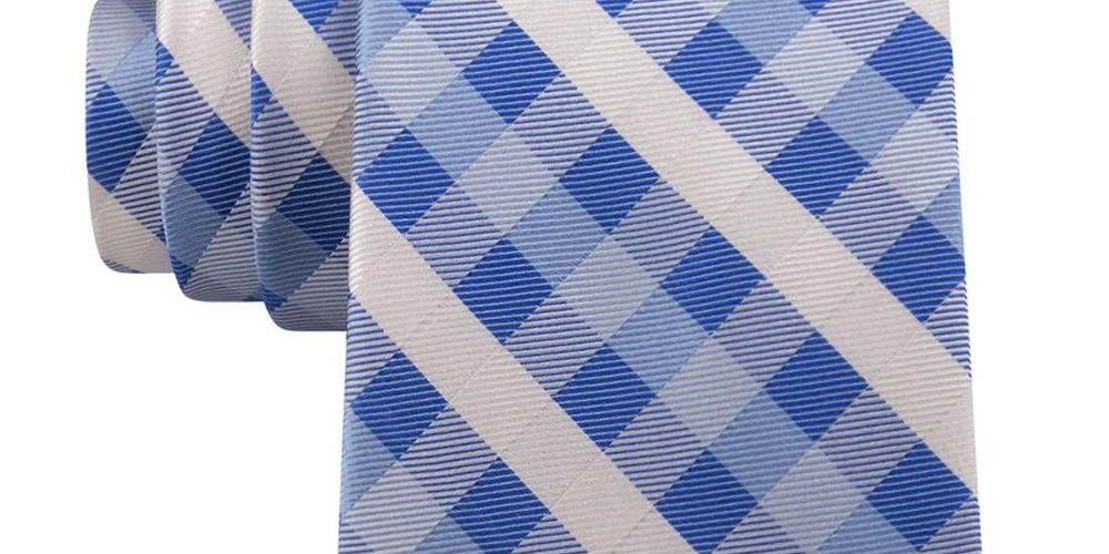 Gravata xadrez masculina Tommy Hilfiger em mistura de seda Vermont azul tamanho regular