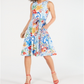 Vestido feminino Donna Ricco estampado em linha A, azul, tamanho 16