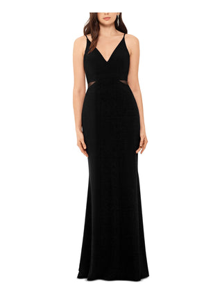 Xscape Womens Spaghetti Strap V Neck Full-Length Sheath Evening Dress Black Size 8