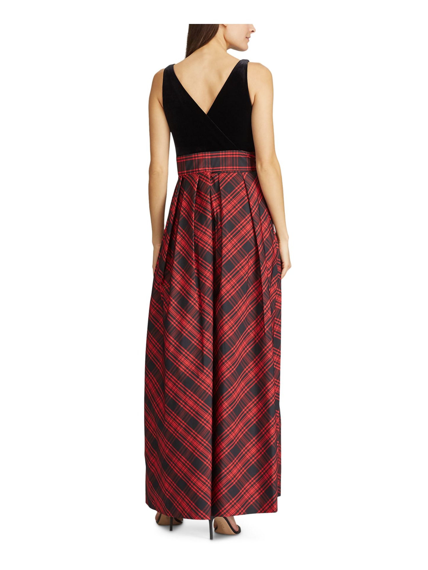 Vestido formal xadrez Ralph Lauren Agni Bedford feminino, preto, tamanho 14