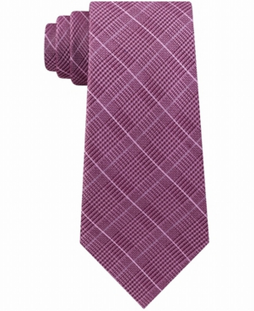 Gravata Michael Kors Masculina Elijah Check Xadrez Skinny Slim de Seda Rosa Tamanho Único